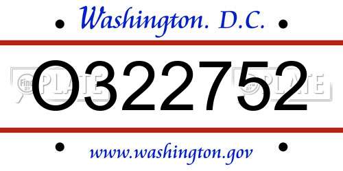 O322752 District Of Columbia License Plate