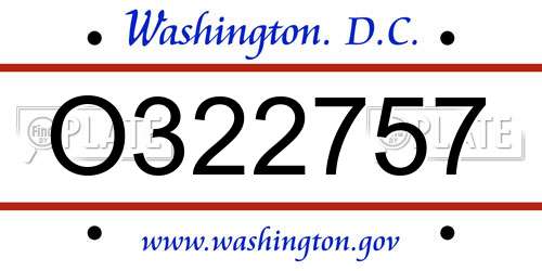 O322757 District Of Columbia License Plate