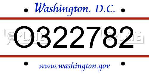 O322782 District Of Columbia License Plate