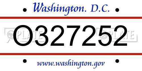 O327252 District Of Columbia License Plate