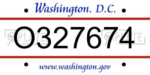 O327674 District Of Columbia License Plate