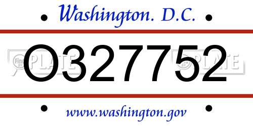O327752 District Of Columbia License Plate