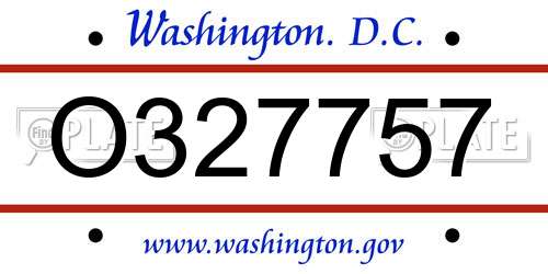 O327757 District Of Columbia License Plate