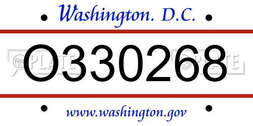 O330268 District Of Columbia License Plate