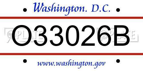 O33026B District Of Columbia License Plate