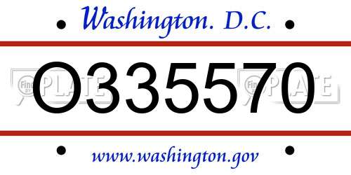 O335570 District Of Columbia License Plate