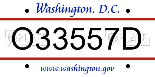 O33557D District Of Columbia License Plate