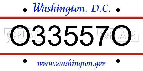 O33557O District Of Columbia License Plate