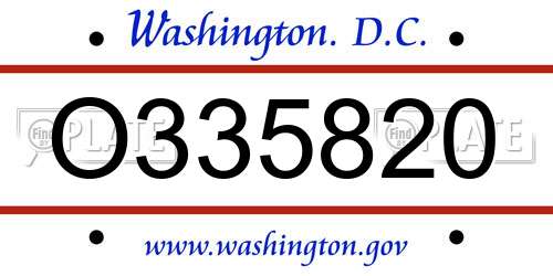O335820 District Of Columbia License Plate