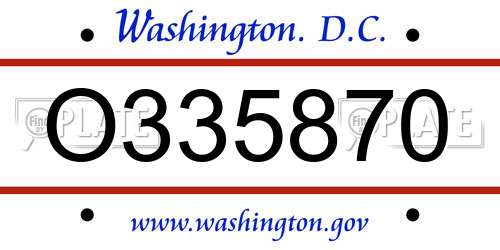 O335870 District Of Columbia License Plate