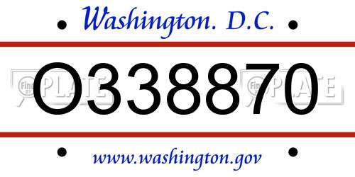 O338870 District Of Columbia License Plate