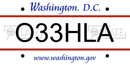 O33HLA District Of Columbia License Plate