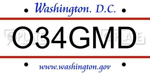 O34GMD District Of Columbia License Plate