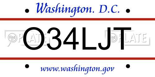 O34LJT District Of Columbia License Plate