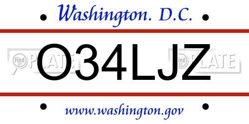 O34LJZ District Of Columbia License Plate