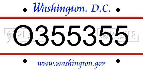 O355355 District Of Columbia License Plate