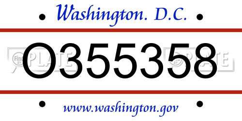 O355358 District Of Columbia License Plate