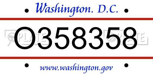 O358358 District Of Columbia License Plate