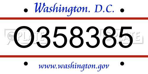 O358385 District Of Columbia License Plate