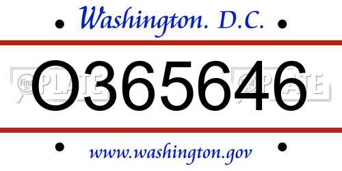 O365646 District Of Columbia License Plate
