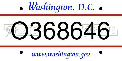 O368646 District Of Columbia License Plate