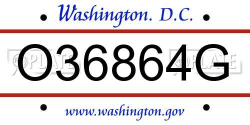 O36864G District Of Columbia License Plate