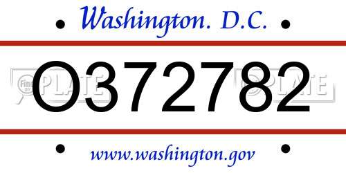 O372782 District Of Columbia License Plate
