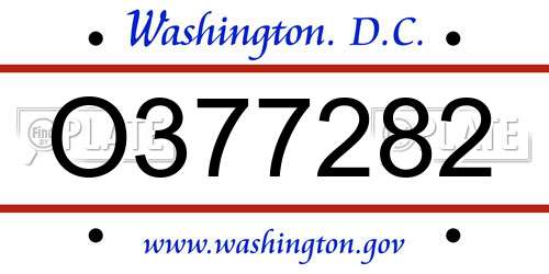 O377282 District Of Columbia License Plate