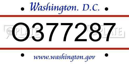 O377287 District Of Columbia License Plate