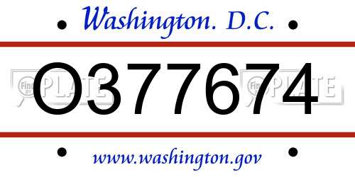 O377674 District Of Columbia License Plate