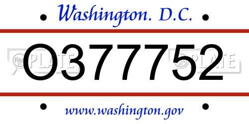 O377752 District Of Columbia License Plate