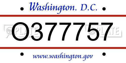 O377757 District Of Columbia License Plate