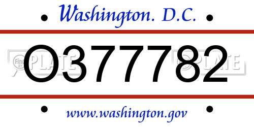 O377782 District Of Columbia License Plate