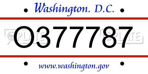 O377787 District Of Columbia License Plate
