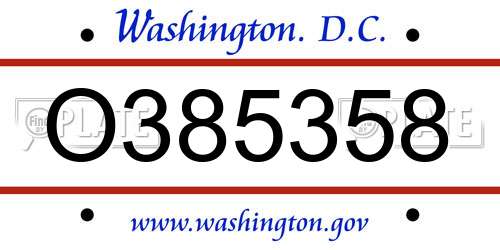 O385358 District Of Columbia License Plate