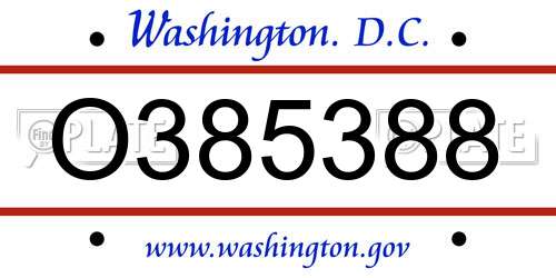 O385388 District Of Columbia License Plate