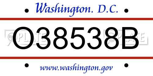 O38538B District Of Columbia License Plate