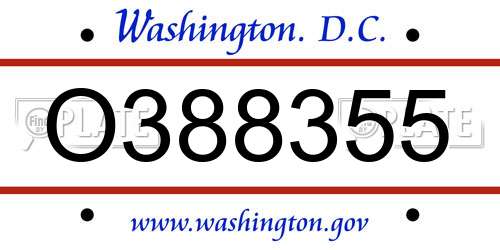 O388355 District Of Columbia License Plate