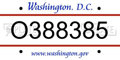 O388385 District Of Columbia License Plate