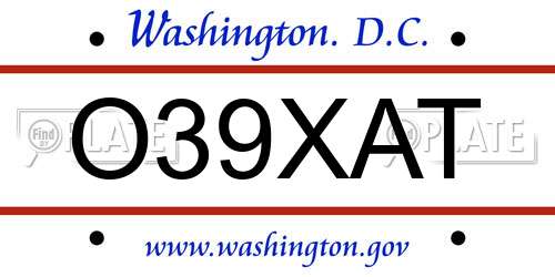 O39XAT District Of Columbia License Plate