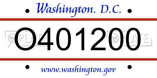 O401200 District Of Columbia License Plate