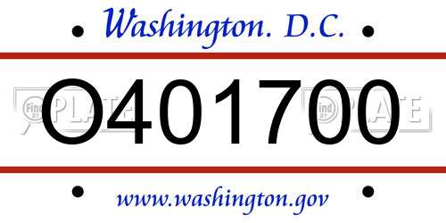 O401700 District Of Columbia License Plate