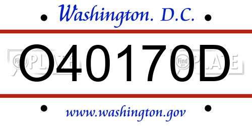 O40170D District Of Columbia License Plate