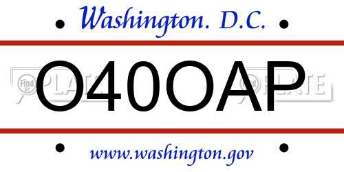 O40OAP District Of Columbia License Plate