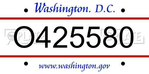 O425580 District Of Columbia License Plate