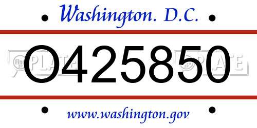 O425850 District Of Columbia License Plate