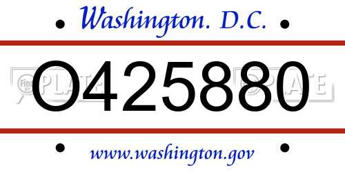 O425880 District Of Columbia License Plate