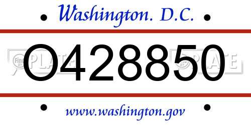 O428850 District Of Columbia License Plate