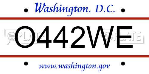 O442WE District Of Columbia License Plate