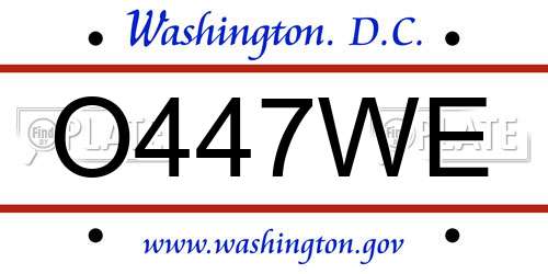 O447WE District Of Columbia License Plate